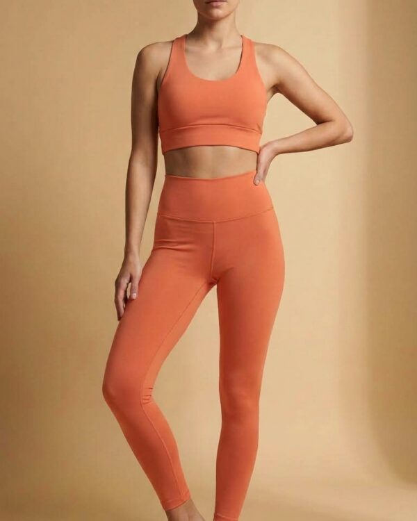 Conjunto Fitness Feminino UV 50+ – Salmão (Top Nadador – Frente) JGEO Moda Fitness Feminina